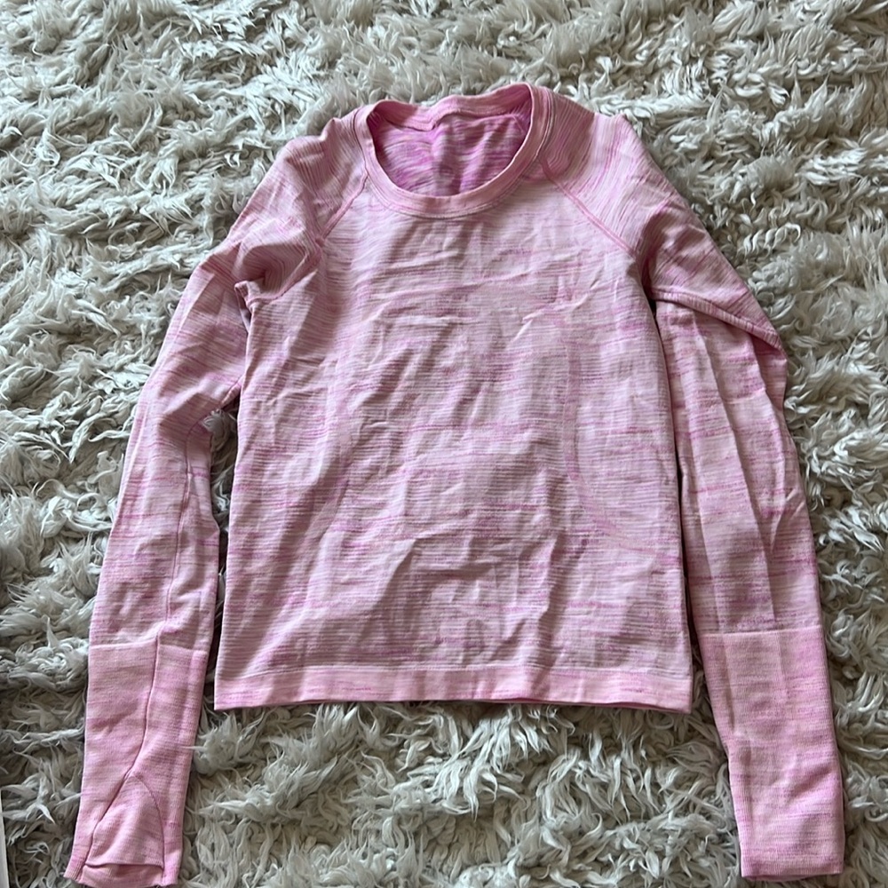 Pink heather Lululemon swifty tech 2.0 cropped long sleeve top